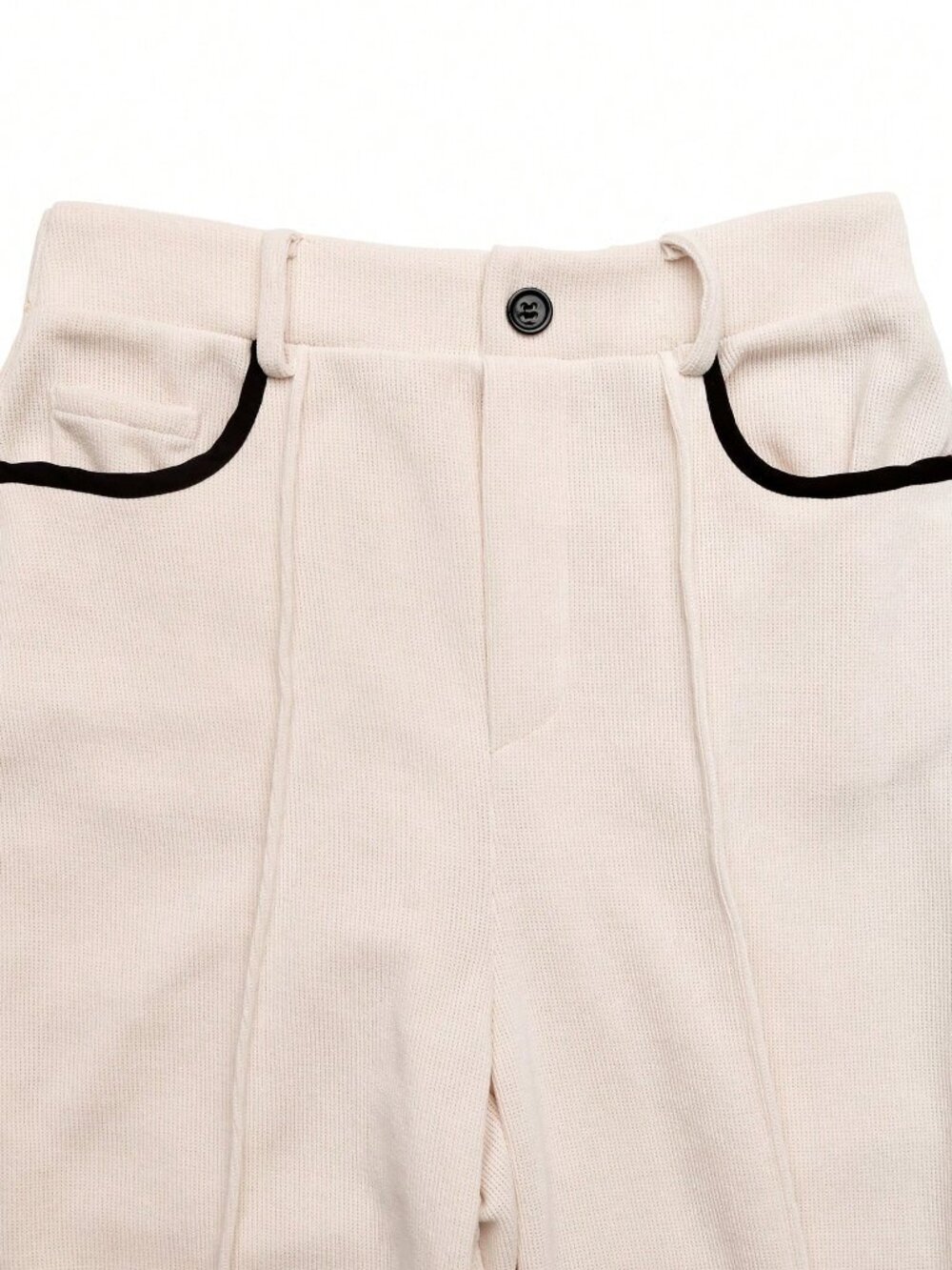 Beige Casual Women's Button Decor Pocket Wide Leg Loose Pants - Picture 3 of 6
